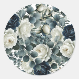 Adesivo Casamento Floral Verde Moderno Azul Escuro e Branc