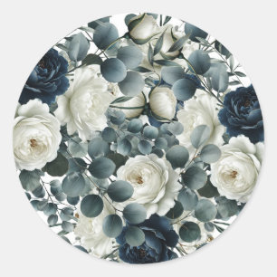 Adesivo Casamento Floral Verde Moderno Azul Escuro e Branc