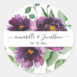 Adesivo Casamento Floral Verde Roxo Elegante