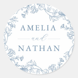 Adesivo Casamento Floral Vintage Azul Empoeirado