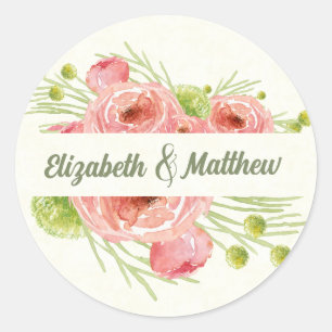 Adesivo Casamento Floral Watercolor Obrigado