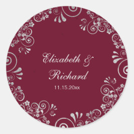 Adesivo Casamento Floral Wreath da Cinza Silver Burgundy