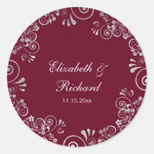 Adesivo Casamento Floral Wreath da Cinza Silver Burgundy