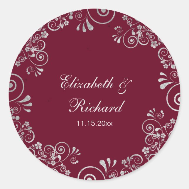 Adesivo Casamento Floral Wreath da Cinza Silver Burgundy (Frente)