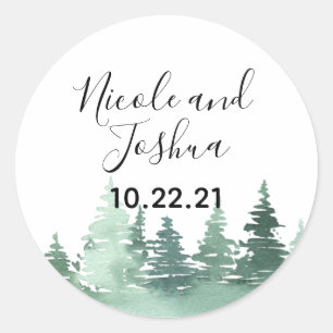 Adesivo Casamento floresta de pinheiros aquarela rústica