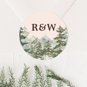 Adesivo Casamento Floresta Montanha Aquarela Rústica Monog