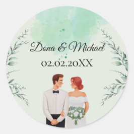 Adesivo Casamento fluído com aquarela verde personalizada
