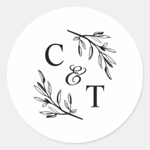 Adesivo Casamento Folhas de Verdura Monograma Elegante