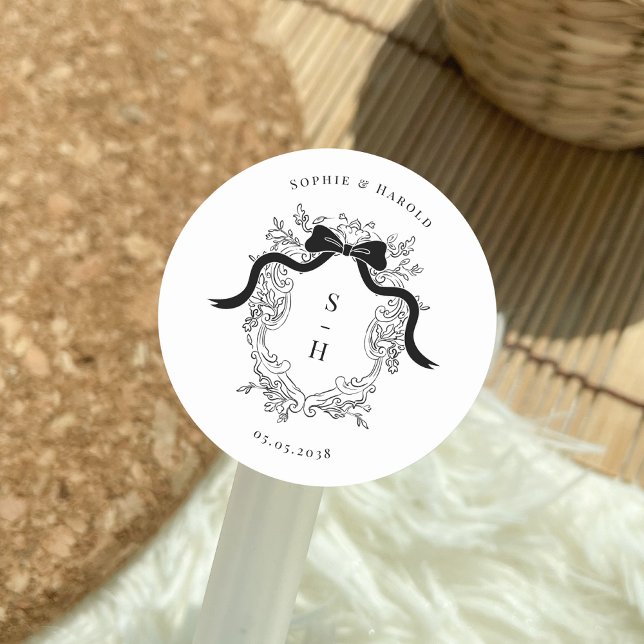 Adesivo Casamento francês do Arco Coquette Crest Monograma (Criador carregado)