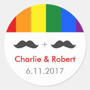 Adesivo Casamento Gay LGBT Mustaches Rainbow