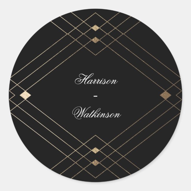 Adesivo Casamento Geométrico Deco Gatsby Dourado Negro Dia (Frente)