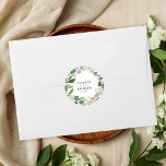 Adesivo Casamento Geométrico Floral de Elegante<br><div class="desc">Prepare-se para ser cativado pela nossa fantástica suíte de casamento de ouro verde-verde! Este belo design apresenta uma elegante estrutura geométrica maravilhosamente decorada com delicadas folhas verdes e ilustrações florais. Com sua caligrafia moderna, é o toque ideal para o seu casamento encantador com o tema do jardim. Se você tem...</div>
