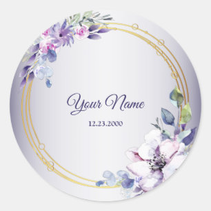 Adesivo Casamento Geométrico Floral Dourado Roxo Aquarela