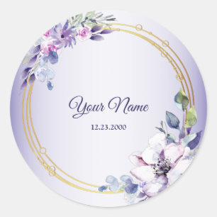 Adesivo Casamento Geométrico Floral Dourado Roxo Aquarela