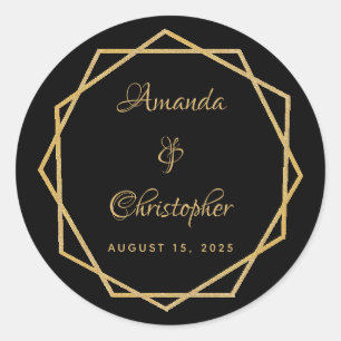 Adesivo Casamento Geométrico Moderno em Ouro sobre Preto E