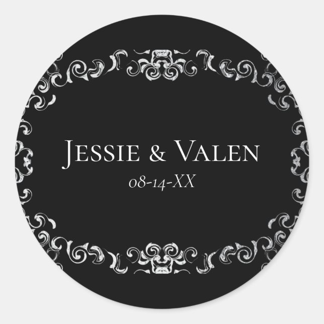 Adesivo Casamento Gótico de Silver e Black Swirl (Frente)