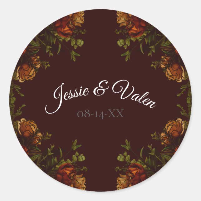Adesivo Casamento Gótico Fall Maroon Laranja Russo (Frente)