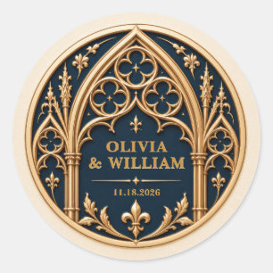 Adesivo Casamento Gótico Personalizado Azul Marinho e Dour