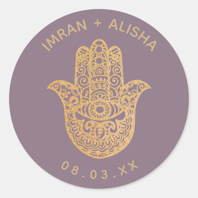Adesivo Casamento Indiano Violet hamsa Henna (Frente)