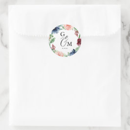 Adesivo Casamento Inicial de Linda Watercolor Floral Wreat