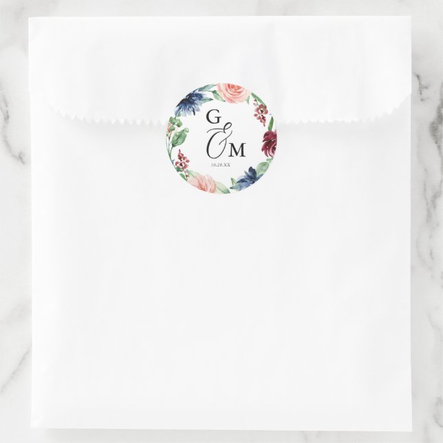Adesivo Casamento Inicial de Linda Watercolor Floral Wreat (Bolsa)