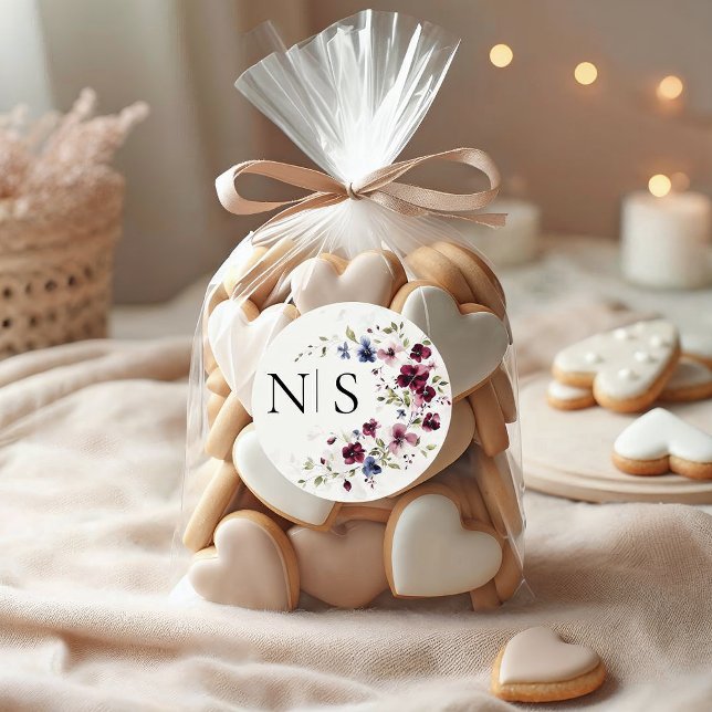 Adesivo Casamento Inicial do Monograma Floral da Borgonha  (Criador carregado)