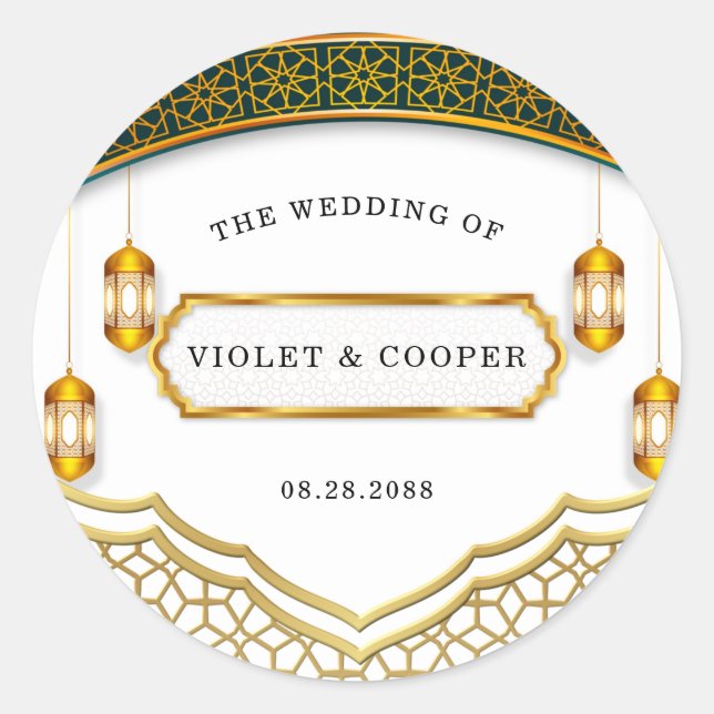 Adesivo Casamento Islâmico Dourado e Branco moderno (Frente)
