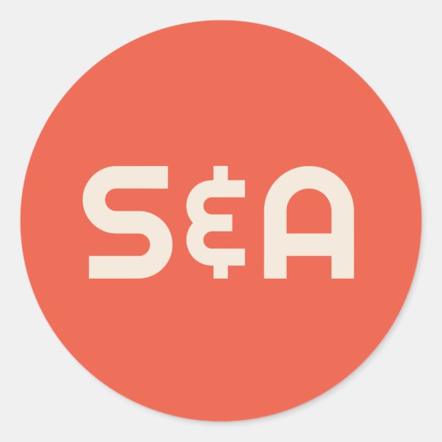 Adesivo Casamento Laranja Negrito e Amarelo Retro Monogram (Frente)