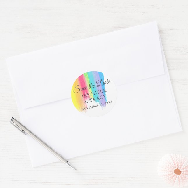 Adesivo Casamento LGBTQ com Rainbow Watercolor Salve a Dat (Envelope)