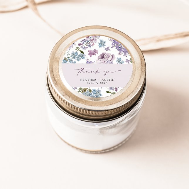 Adesivo Casamento Lilás Elegante (Elegant Lilac Wedding Classic Round Sticker by Painted Paperie
)