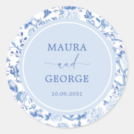 Adesivo Casamento Litoral Floral de Chinoiserie Branca Azu
