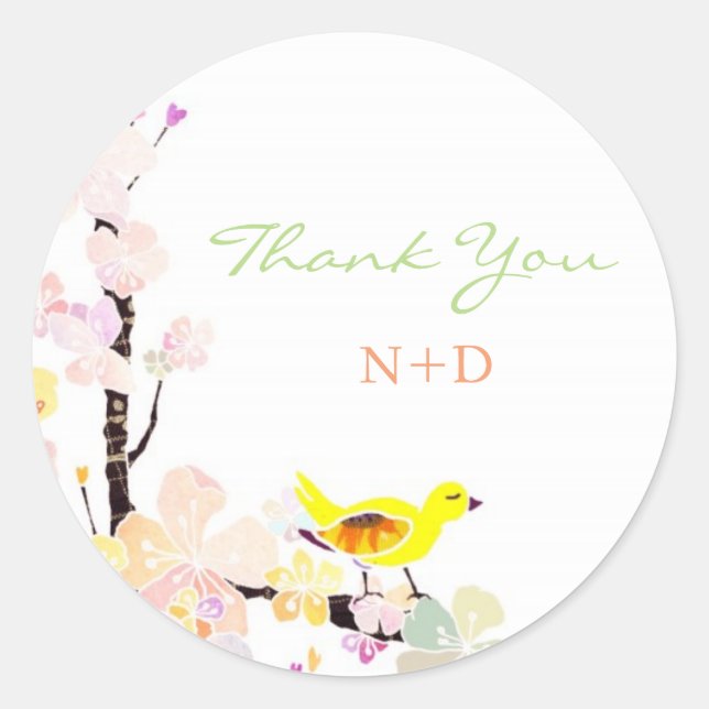 Adesivo Casamento Lively Primavera Bird Obrigado (Frente)