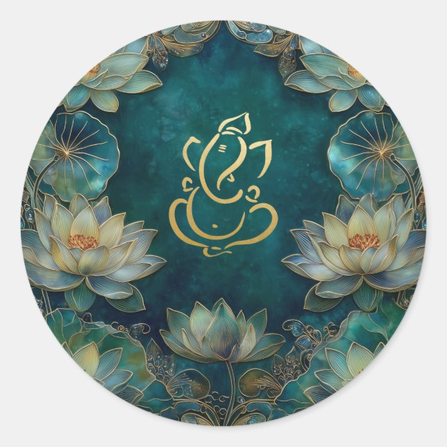 Adesivo Casamento Lotus Indian Ganesh | Verde Dourado (Frente)