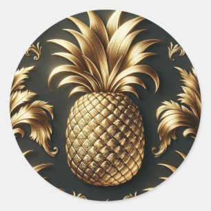 Adesivo Casamento Luxuoso Tropical Preto e Dourado Abacaxi