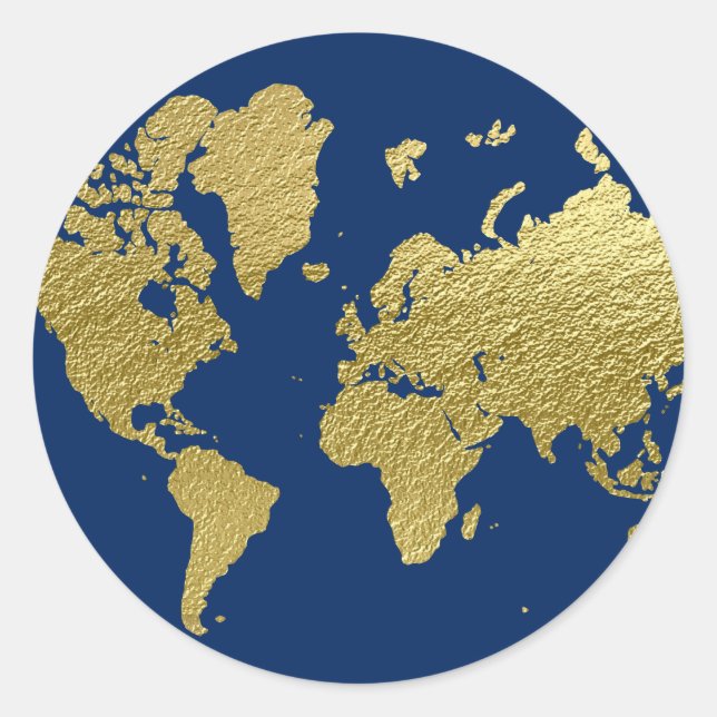 Adesivo Casamento Mapa Mundial Elegante Azul Marinho e Dou (Frente)