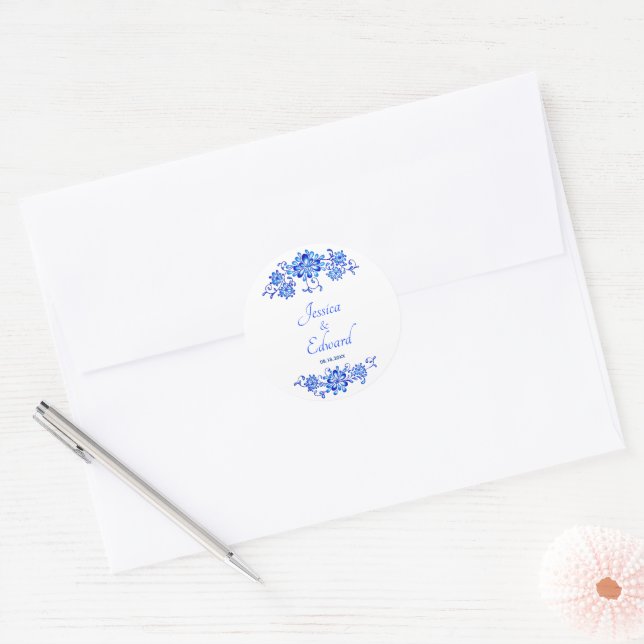 Adesivo Casamento marinho Blue Floral Garland (Envelope)
