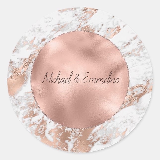 Adesivo Casamento Mármore Branco Glitz Dourado Rosa (Frente)