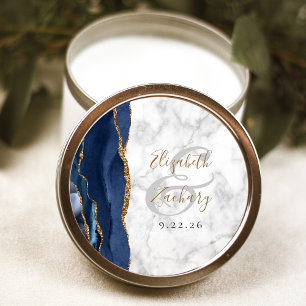 Adesivo Casamento Mármore Escrito em Ouro Azul Marinho Ága