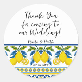 Adesivo Casamento Mediterrâneo Aquarela Limão Amarelo Azul