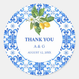 Adesivo Casamento mediterrânico de azulejos azuis e limões