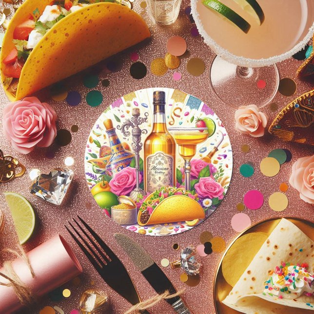 Adesivo Casamento mexicano Fiesta Tequila (Mexican Fiesta Tequila Wedding Classic Round Sticker)