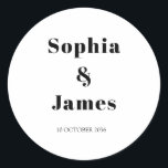Adesivo Casamento Minimalista Branco da Tipografia Negra<br><div class="desc">Personalize facilmente substituindo cada informação. Verifique a visualização antes de adicionar ao carrinho. Exibir o link de coleção nesta página para ver todos os itens correspondentes neste design</div>