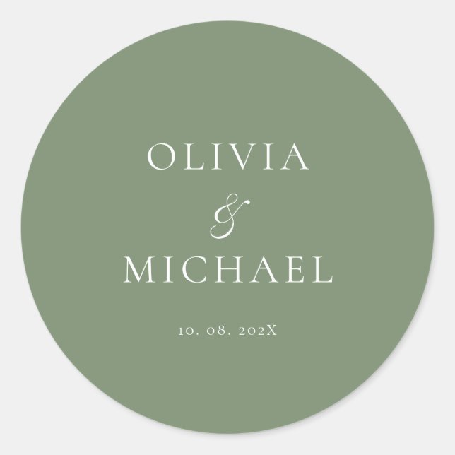 Adesivo Casamento Minimalista Chic Script Verde Sage (Frente)