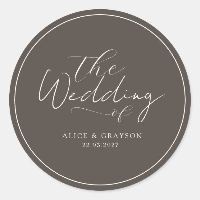 Adesivo Casamento Minimalista Clássico em Script Marrom Es (Frente)