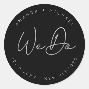 Adesivo Casamento Minimalista de Script de Prata Moderno