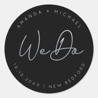 Adesivo Casamento Minimalista de Script de Prata Moderno