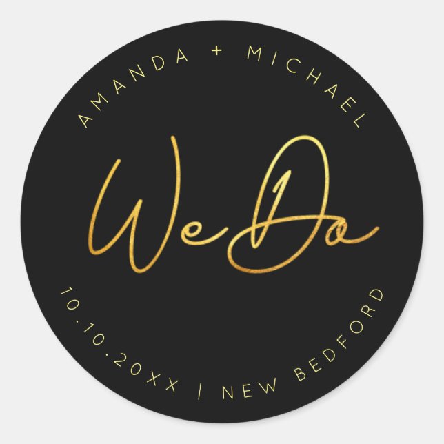 Adesivo Casamento Minimalista de Script Dourado Moderno (Frente)