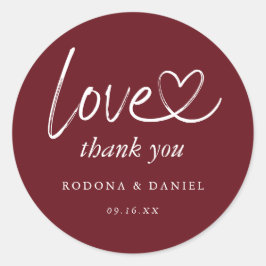 Adesivo Casamento Minimalista Moderno Obrigado Burgundy