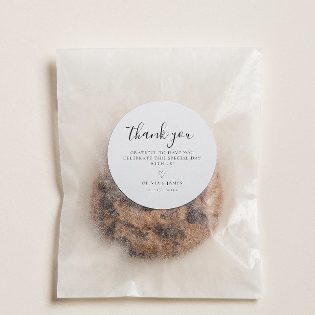 Adesivo Casamento Minimalista Simples Branco e Negro Obrig (Simple White & Black Minimalist Wedding Thank You Classic Round Sticker
)