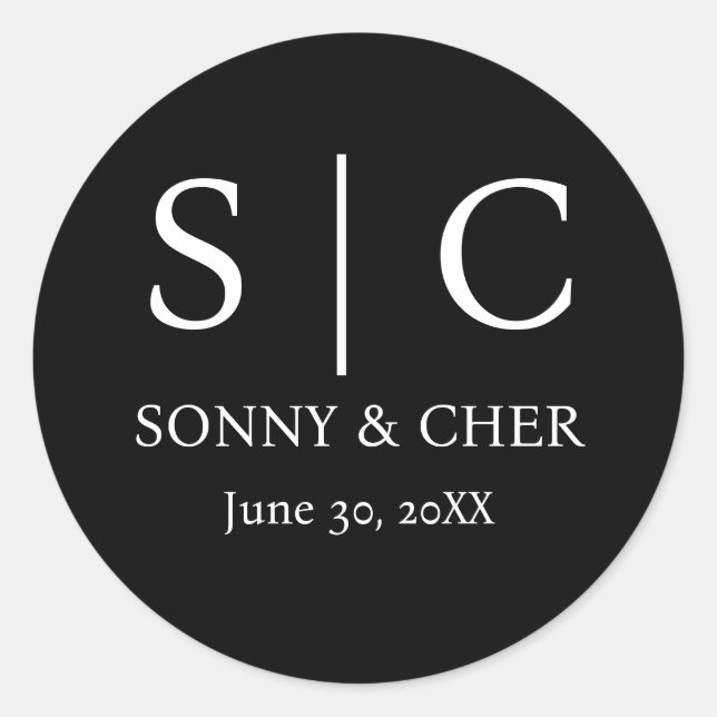 Adesivo Casamento Mínimo e Elegante de Monograma Branco e  (Frente)